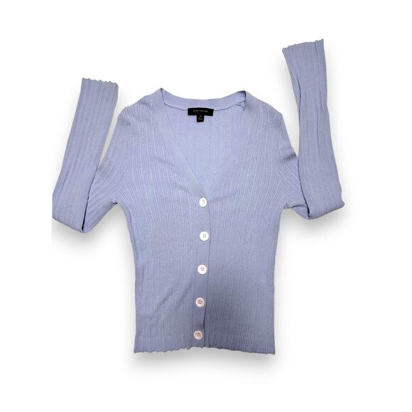 Ann Taylor Pastel Blue Fitted Ribbed Button Front Cardigan Top Size XS - Picture 3 of 9